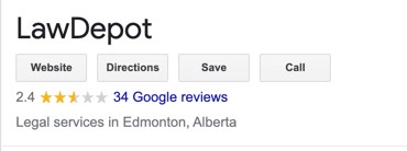 LawDepot.ca Google Reviews